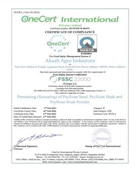 Akash agro FSSC 22000 Certifications